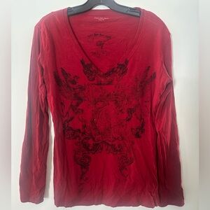 Calvin Klein Jeans Red Long Sleeve V-Neck Top